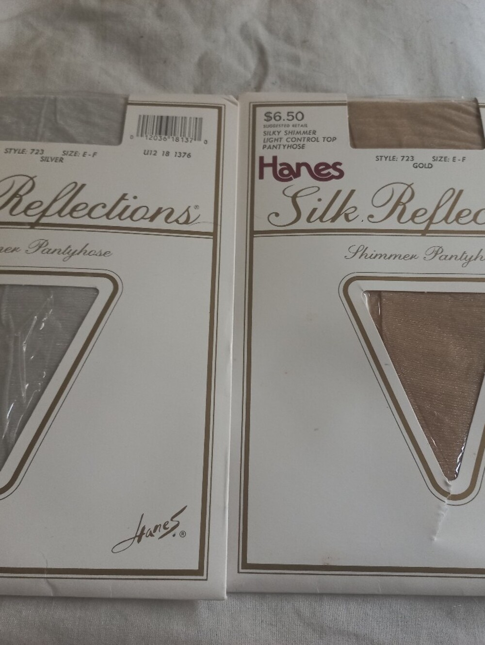 2 Vintage Hanes Silk Reflections Shimmer Pantyhose in Gold & Silver Size E F